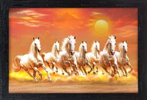 Seven Lucky Running Vastu Horses Art Framed Painting