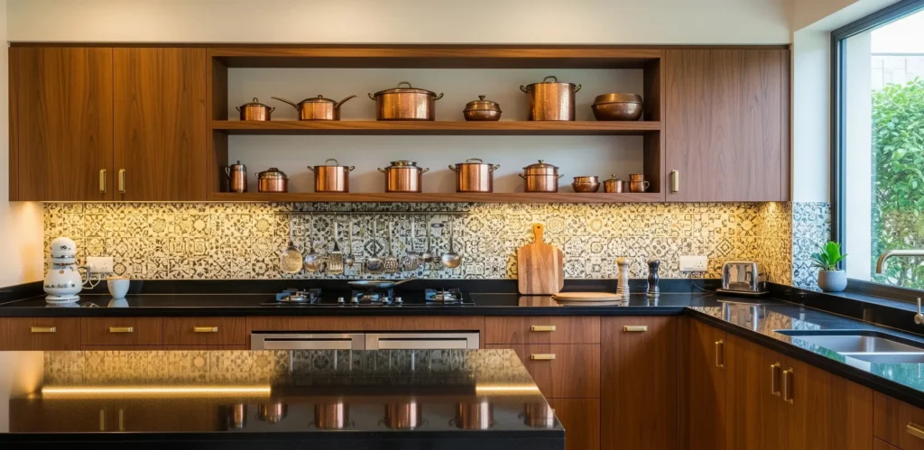 Vastu-for-Home-Kitchen-Modular-Kitchen-with-Dark-Wood-and-Copper-Accents